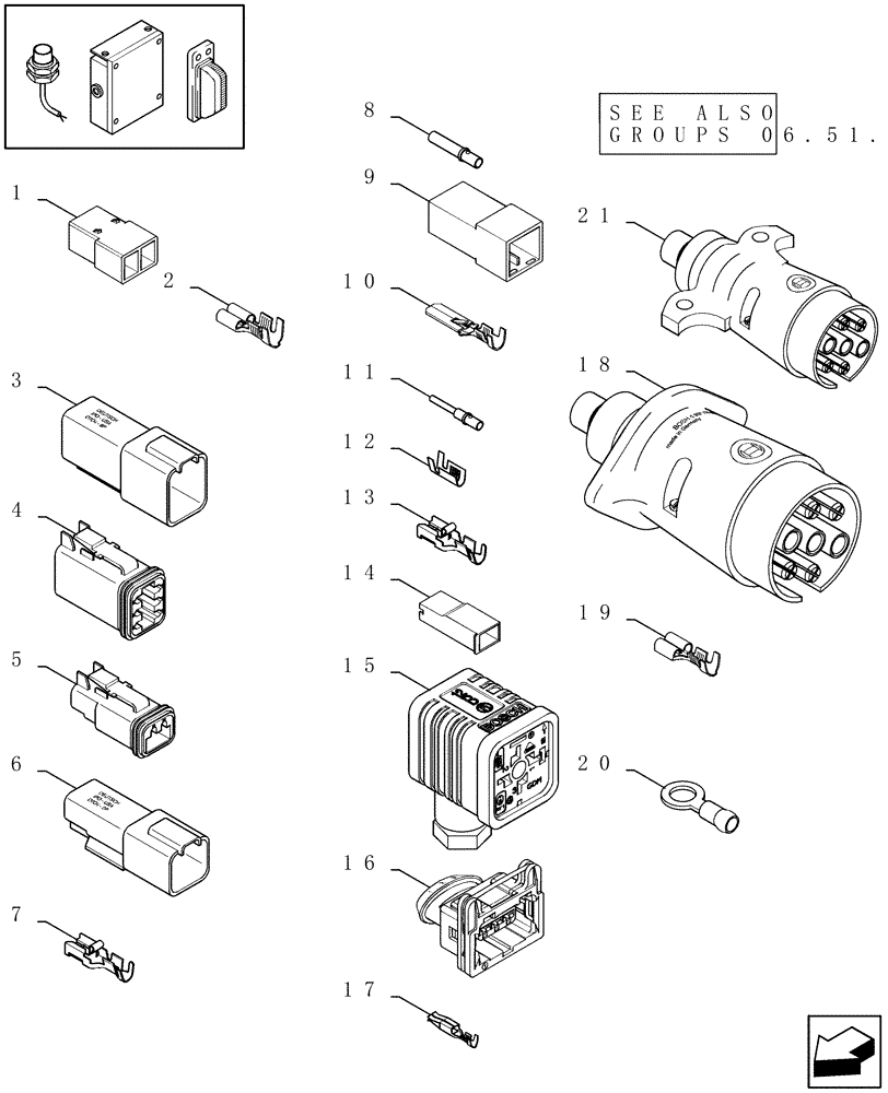 Схема запчастей Case IH LBX421S - (06.07[01]) - CONNECTORS (06) - ELECTRICAL SYSTEMS