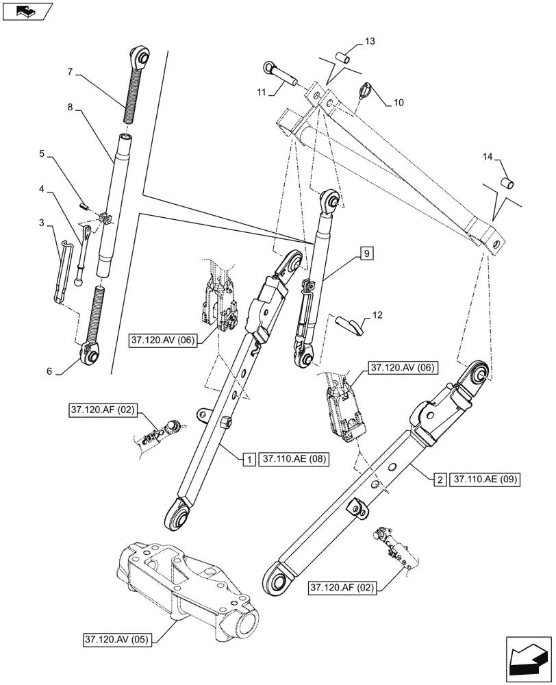 Схема запчастей Case IH FARMALL 115C - (37.110.AE[02]) - VAR - 743598 - LIFT ARM (37) - HITCHES, DRAWBARS & IMPLEMENT COUPLINGS