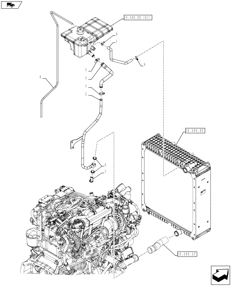 Схема запчастей Case IH FARMALL 105C - (10.400.AK) - VAR - 391013 - EXPANSION TANK, PIPE (10) - ENGINE