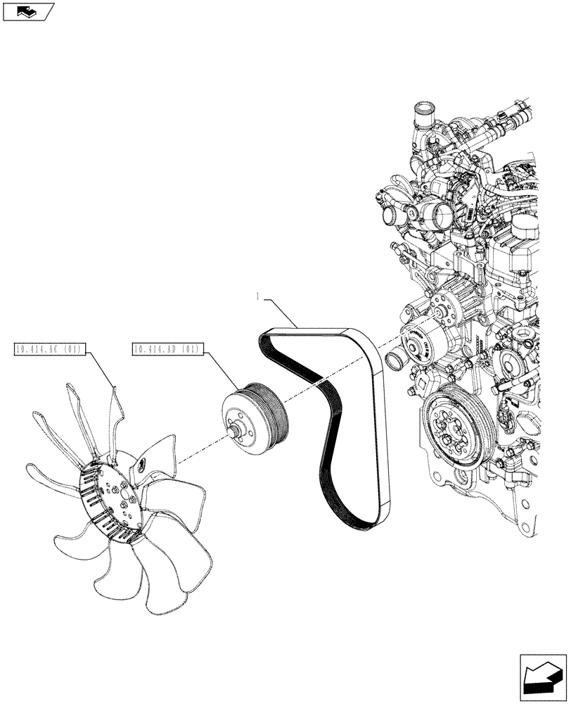 Схема запчастей Case IH FARMALL 105C - (10.414.BE[01]) - VAR - 390018 - FAN, BELT (10) - ENGINE