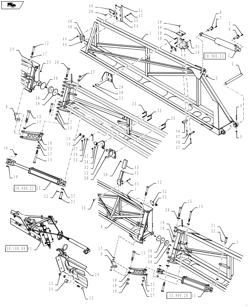 Схема запчастей Case IH 3330 - (39.100.01[01]) - INNER BOOM MOUNTING, RH, 120’ BOOM, BSN YAT028322 (39) - FRAMES AND BALLASTING