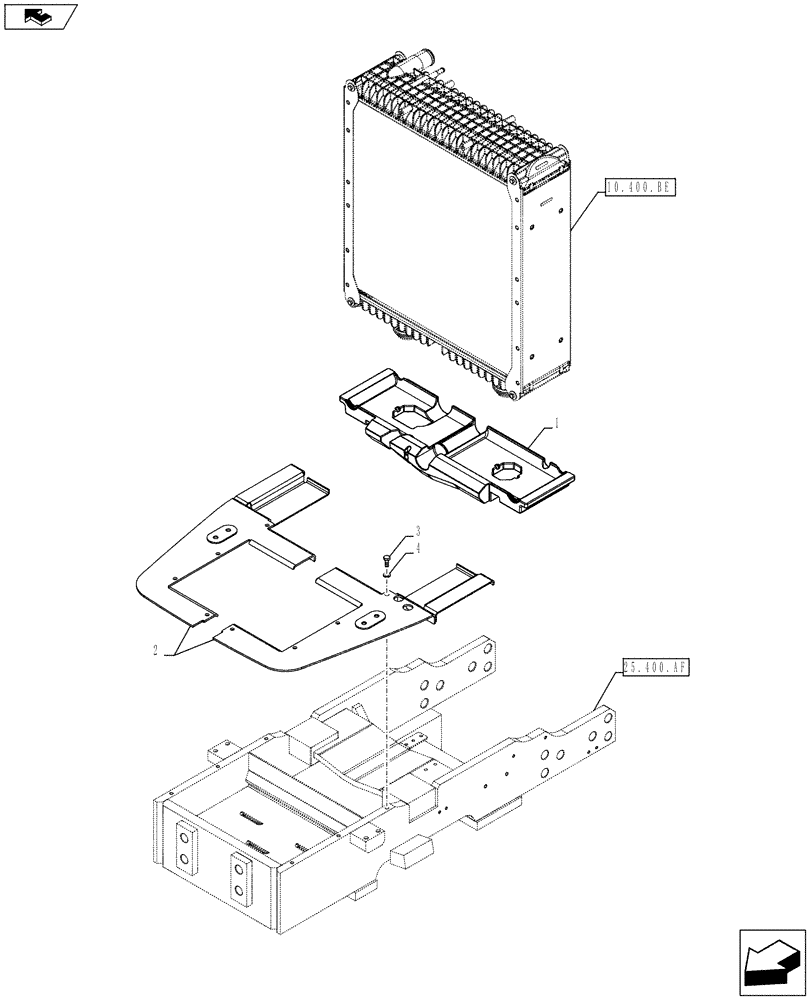 Схема запчастей Case IH FARMALL 105C - (10.400.BF[07]) - VAR - 334216 - RADIATOR, SUPPORT, LOWER (10) - ENGINE