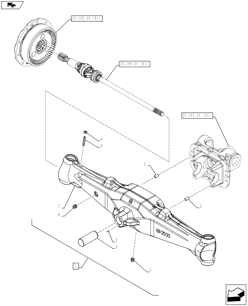 Схема запчастей Case IH FARMALL 115C - (25.100.AD[01]) - VAR - 744580, 744782 - 4WD, FRONT AXLE, HOUSING (25) - FRONT AXLE SYSTEM