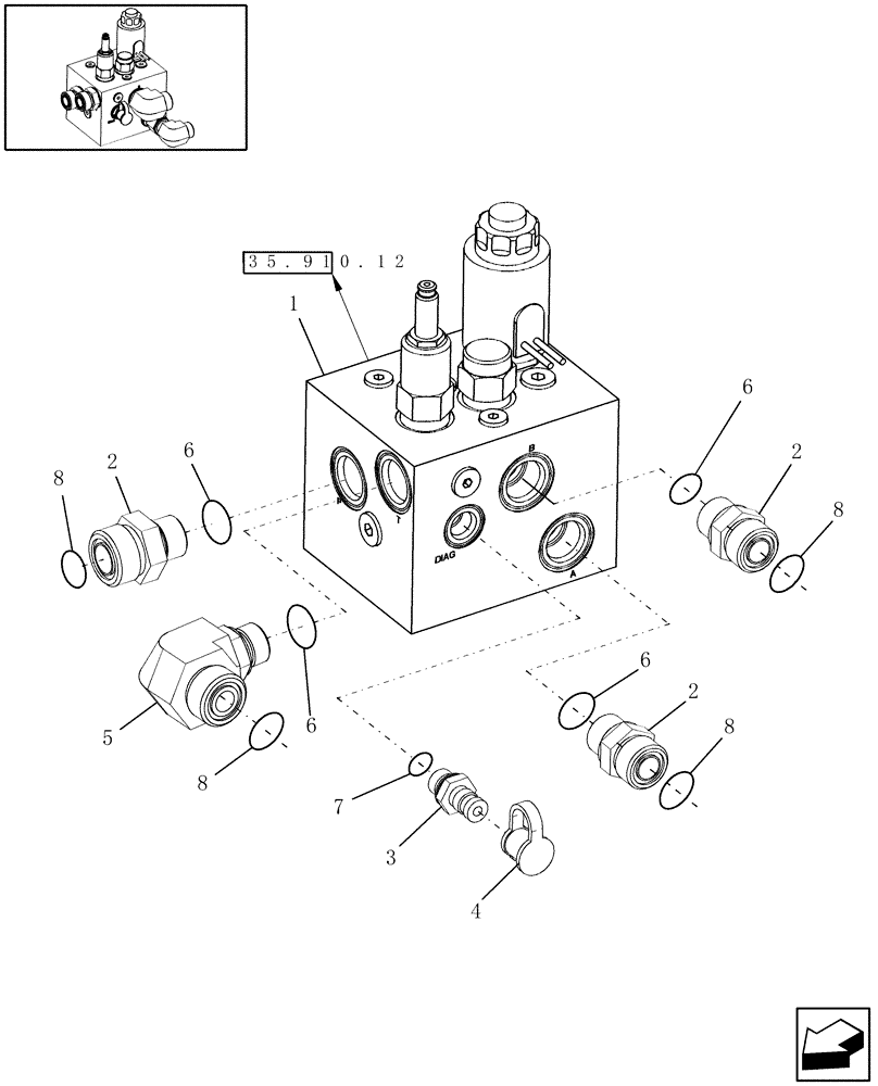 Схема запчастей Case IH 8120 - (35.910.11[02]) - SPREADER CONTROL VALVE, CONNECTORS - FROM 3/09 (35) - HYDRAULIC SYSTEMS