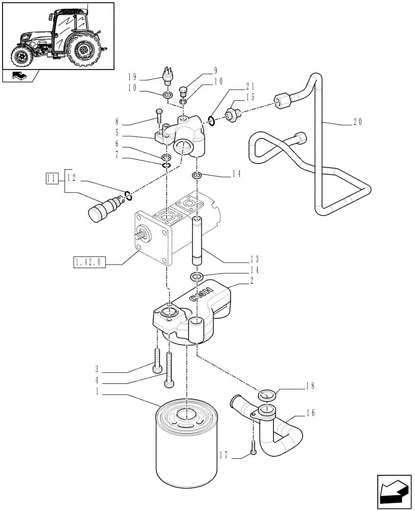 Схема запчастей Case IH FARMALL 75N - (1.82.1[03]) - OIL FILTER, PRESSURE RELIEF VALVE, SUPPORTS AND PIPES (07) - HYDRAULIC SYSTEM