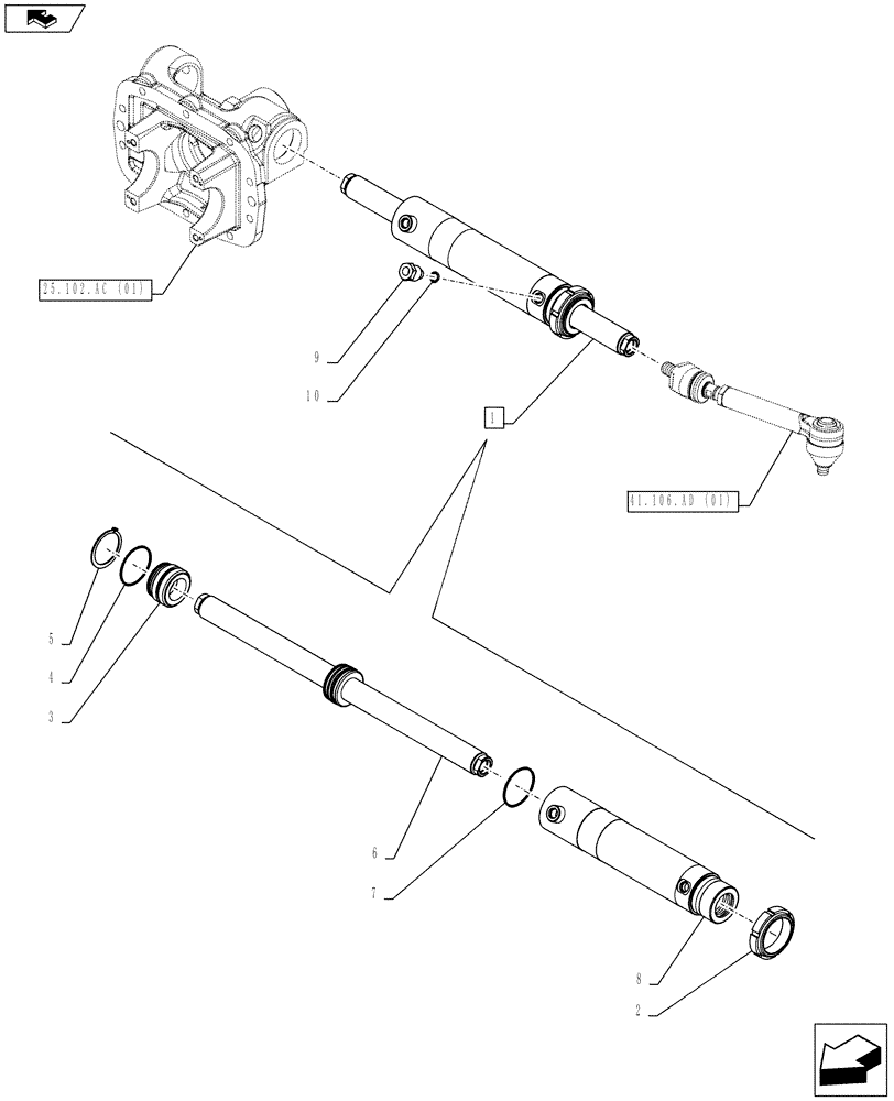 Схема запчастей Case IH FARMALL 115C - (41.216.AN[01]) - VAR – 744580 - 4WD FRONT AXLE, STEERING CYLINDER, W/LIMITED SLIP DIFFERENTIAL (41) - STEERING