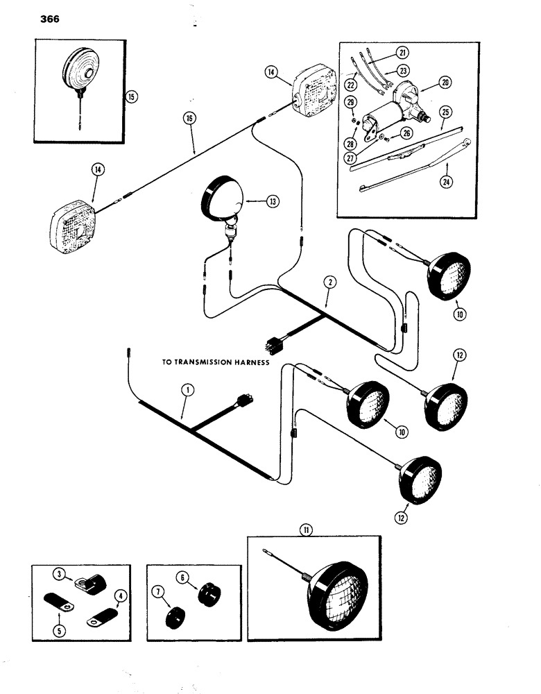 Схема запчастей Case IH 770 - (366) - CAB, ELECTRICAL EQUIPMENT AND WIRING, FENDER HARNESS (09) - CHASSIS/ATTACHMENTS