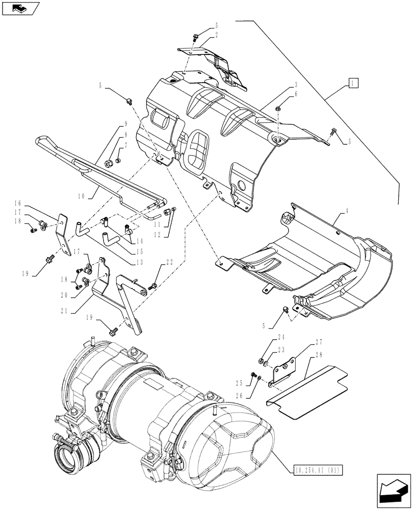 Схема запчастей Case IH FARMALL 85C - (10.254.AI[03]) - VAR - 390199, 391151, 743544, 743545 - EXHAUST SYSTEM, MUFFLER, HEAT SHIELD (10) - ENGINE