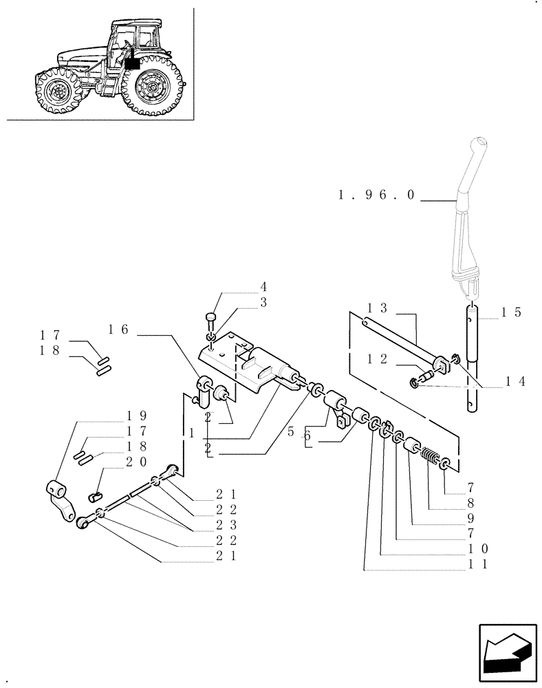 Схема запчастей Case IH JX90U - (1.34.2) - REVERSER CONTROL - LEVERS & TIE-RODS (04) - FRONT AXLE & STEERING