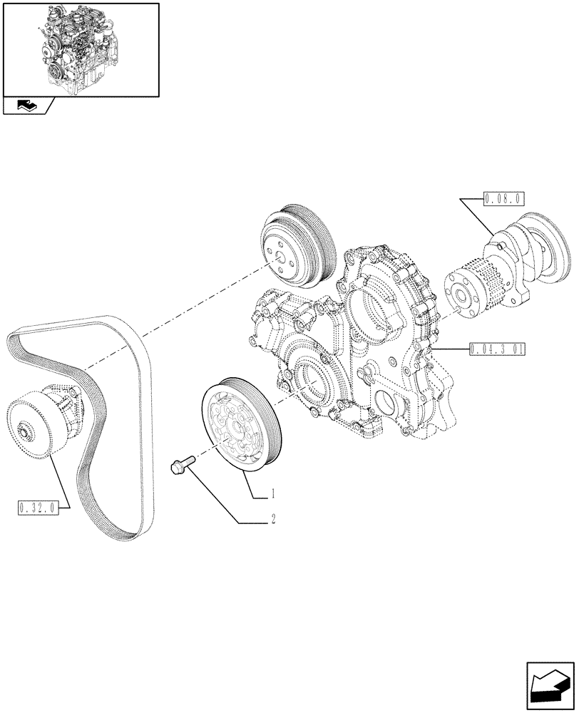 Схема запчастей Case IH FARMALL 80 - (0.08.4) - PULLEY - CRANKSHAFT (01) - ENGINE