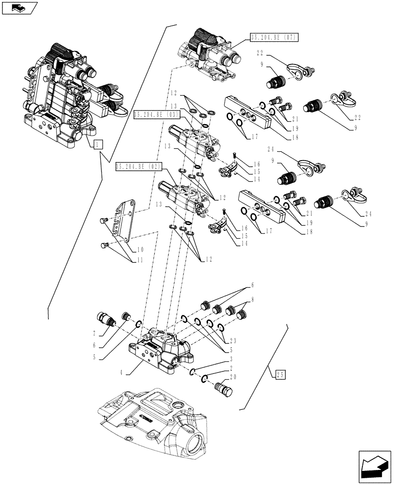 Схема запчастей Case IH FARMALL 115C - (35.204.BE[05]) - VAR - 743569 - REMOTE CONTROL VALVE, BLOCK, COMPONENTS (2 REMOTES) - (HI-LO) (35) - HYDRAULIC SYSTEMS