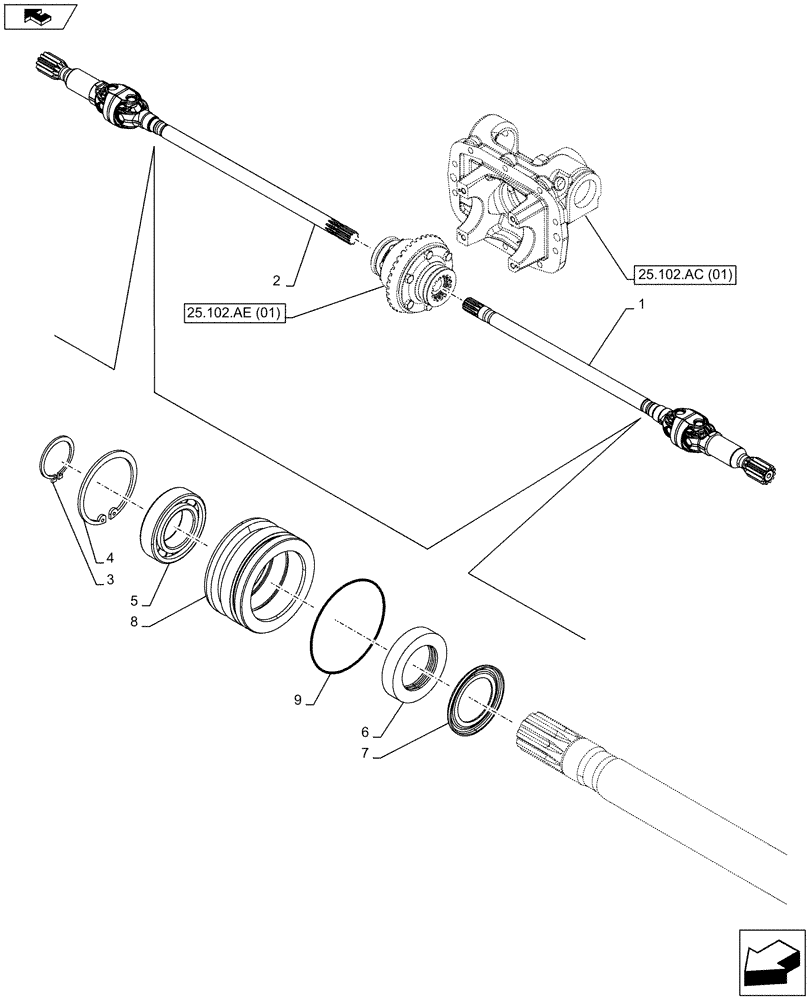 Схема запчастей Case IH FARMALL 85C - (25.108.AA[01]) - VAR - 744580, 744782 - 4WD FRONT AXLE, HALF SHAFT (25) - FRONT AXLE SYSTEM