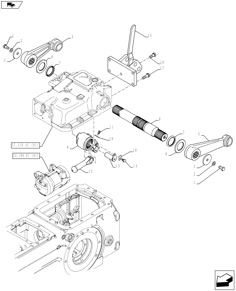 Схема запчастей Case IH FARMALL 95C - (37.110.AQ[01]) - VAR - 390831 - HYDRAULIC LIFT, LIFT ARM (37) - HITCHES, DRAWBARS & IMPLEMENT COUPLINGS