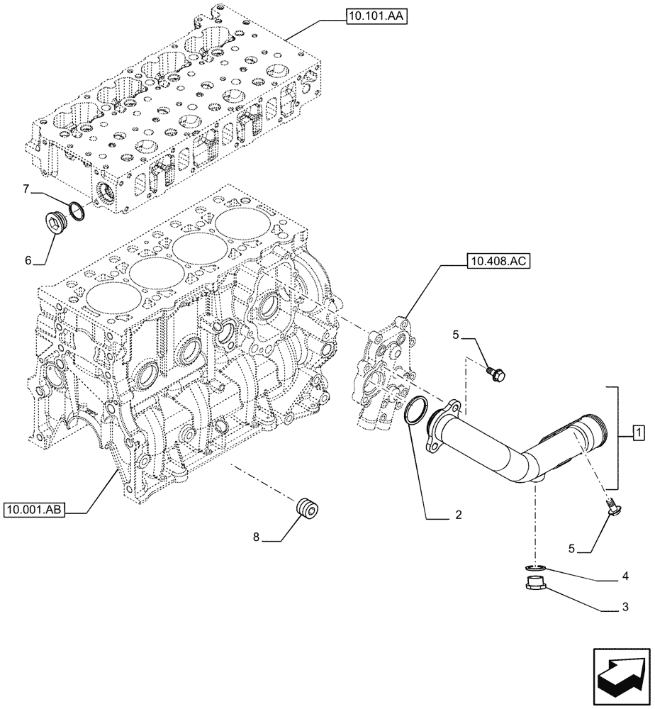 Схема запчастей Case IH TV380 - (10.400.AE) - PIPING - ENGINE COOLING SYSTEM (10) - ENGINE