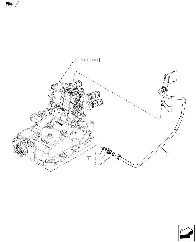 Схема запчастей Case IH FARMALL 85C - (35.204.BJ[03]) - VAR - 333195, 743569 – REMOTE CONTROL VALVE, PIPE (35) - HYDRAULIC SYSTEMS