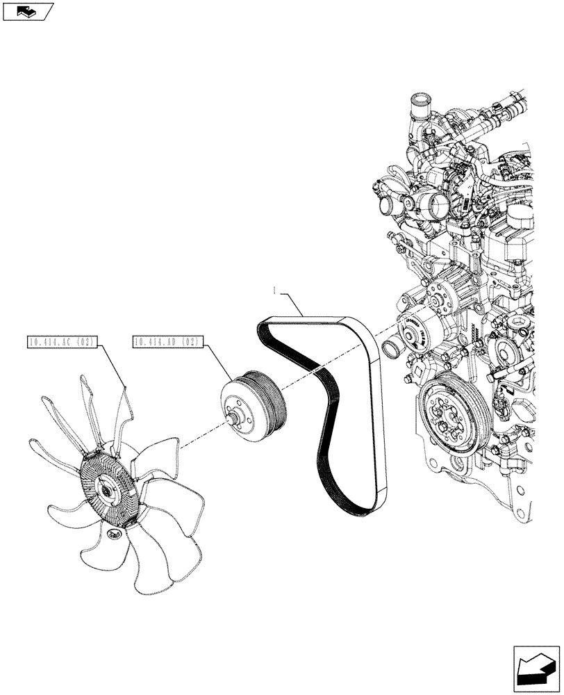 Схема запчастей Case IH FARMALL 95C - (10.414.BE[02]) - VAR - 743500 - VISCOUS JOINT FAN, BELT (10) - ENGINE