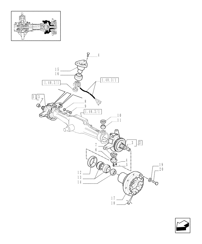 Схема запчастей Case IH MXM155 - (1.40.3/02[02]) - (VAR.420) 4WD FRONT AXLE WITH SUSPENSIONS AND TERRALOCK - (SPS) - STEERING AXLES - HUBS - C5196 (04) - FRONT AXLE & STEERING