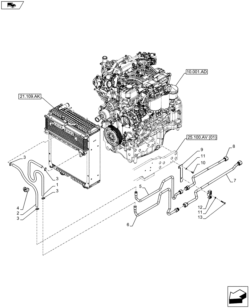 Схема запчастей Case IH FARMALL 105C - (21.109.AD) - VAR - 743524, 743563 - OIL COOLER LINE (21) - TRANSMISSION