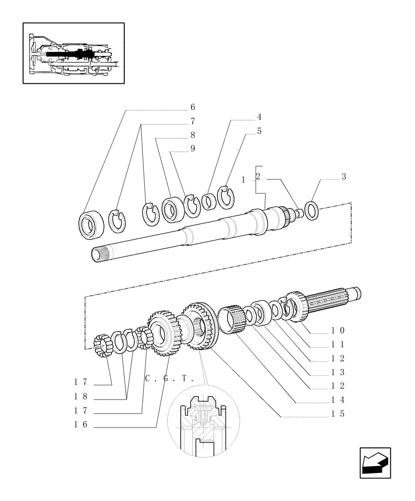 Схема запчастей Case IH JX90U - (1.28.1[03]) - TRANSMISSION GEARS - GEARBOX REVERSE CLUTCH SHAFT (03) - TRANSMISSION