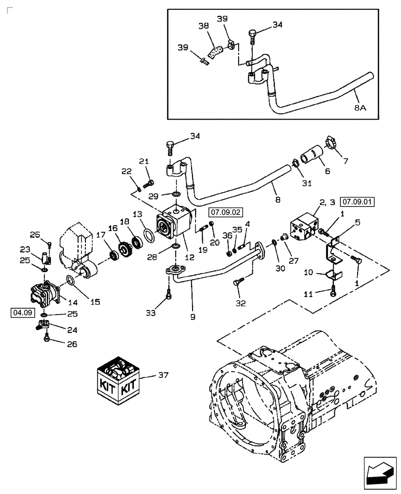 Схема запчастей Case IH DX45 - (07.09) - HYD OIL PUMP & PIPING, POWER STEERING PUMP (07) - HYDRAULIC SYSTEM