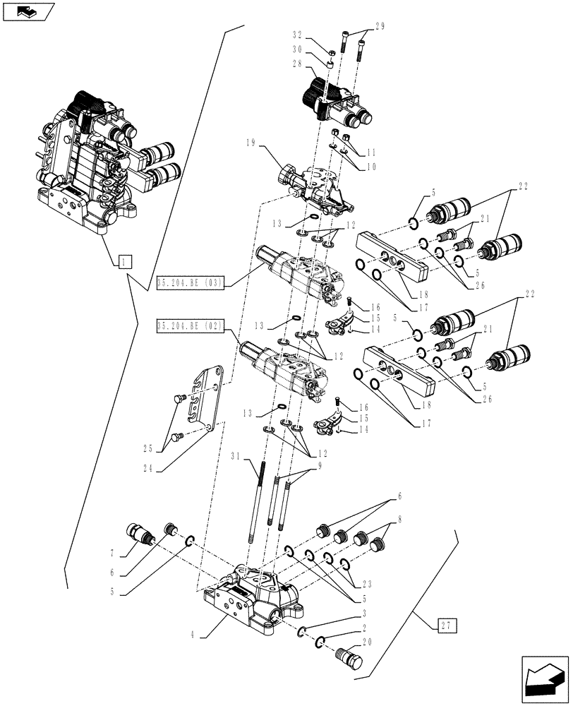 Схема запчастей Case IH FARMALL 115C - (35.204.BE[19]) - VAR - 333195 – REMOTE CONTROL VALVE, BLOCK, COMPONENTS (2 REMOTES HI - LO) (35) - HYDRAULIC SYSTEMS