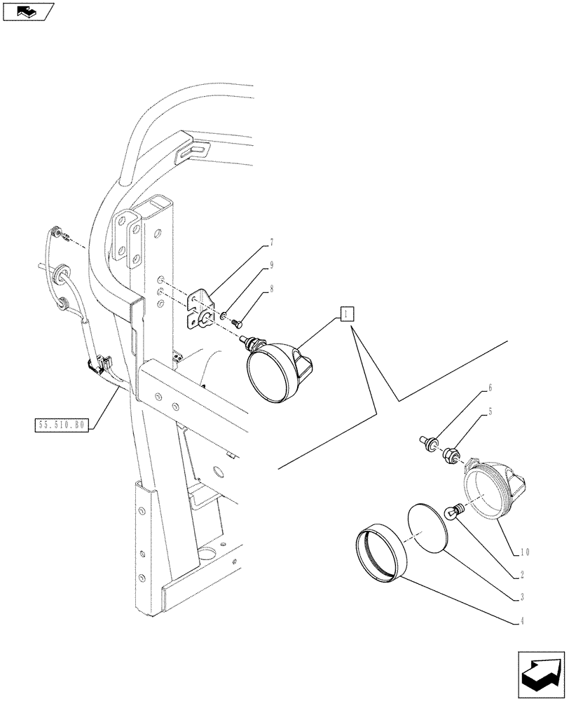 Схема запчастей Case IH FARMALL 105C - (55.404.BS[05]) - VAR - 743581 - WORK LAMP, ROPS-MOUNTED, REAR (55) - ELECTRICAL SYSTEMS