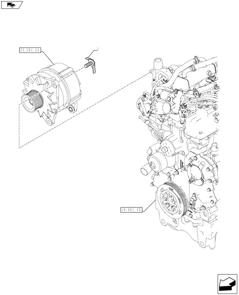 Схема запчастей Case IH FARMALL 85C - (55.301.AB) - VAR - 391013 - ALTERNATOR, SUPPORT (55) - ELECTRICAL SYSTEMS