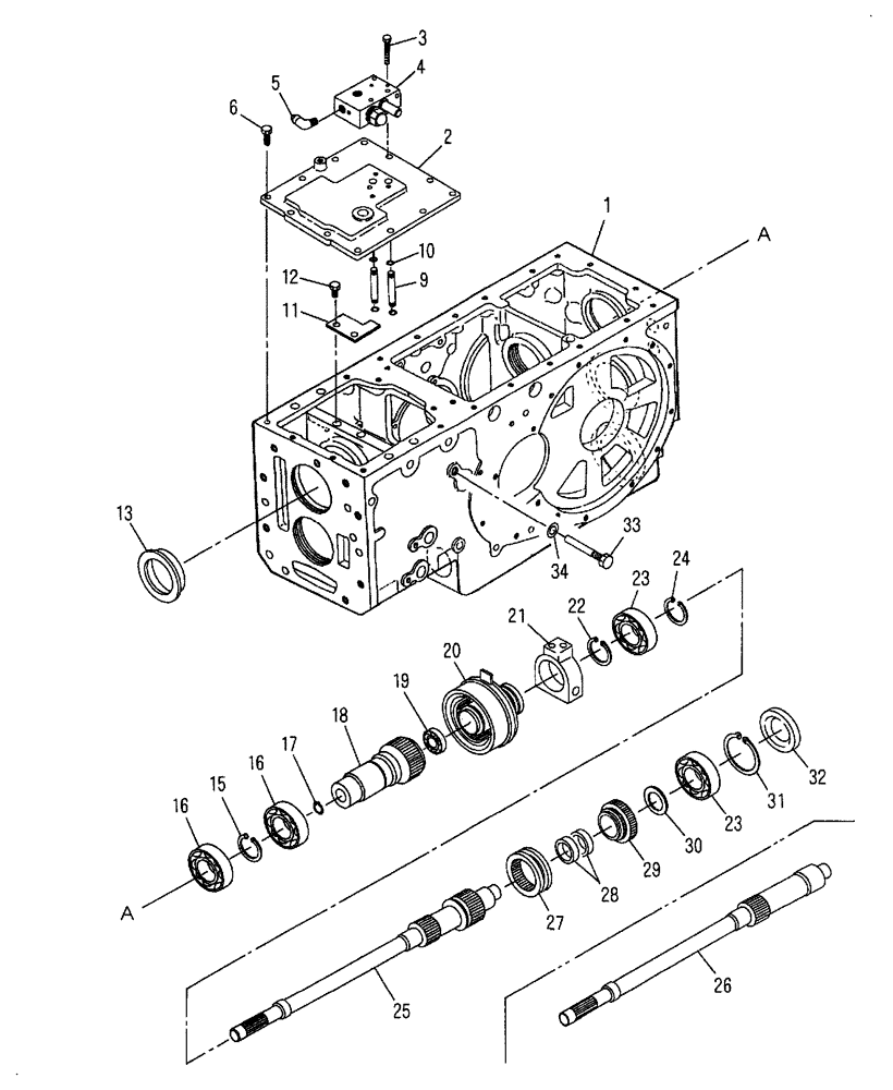 Схема запчастей Case IH FARMALL 40 - (03.13) - REAR TRANSMISSION PTO DRIVE, UPPER (03) - TRANSMISSION