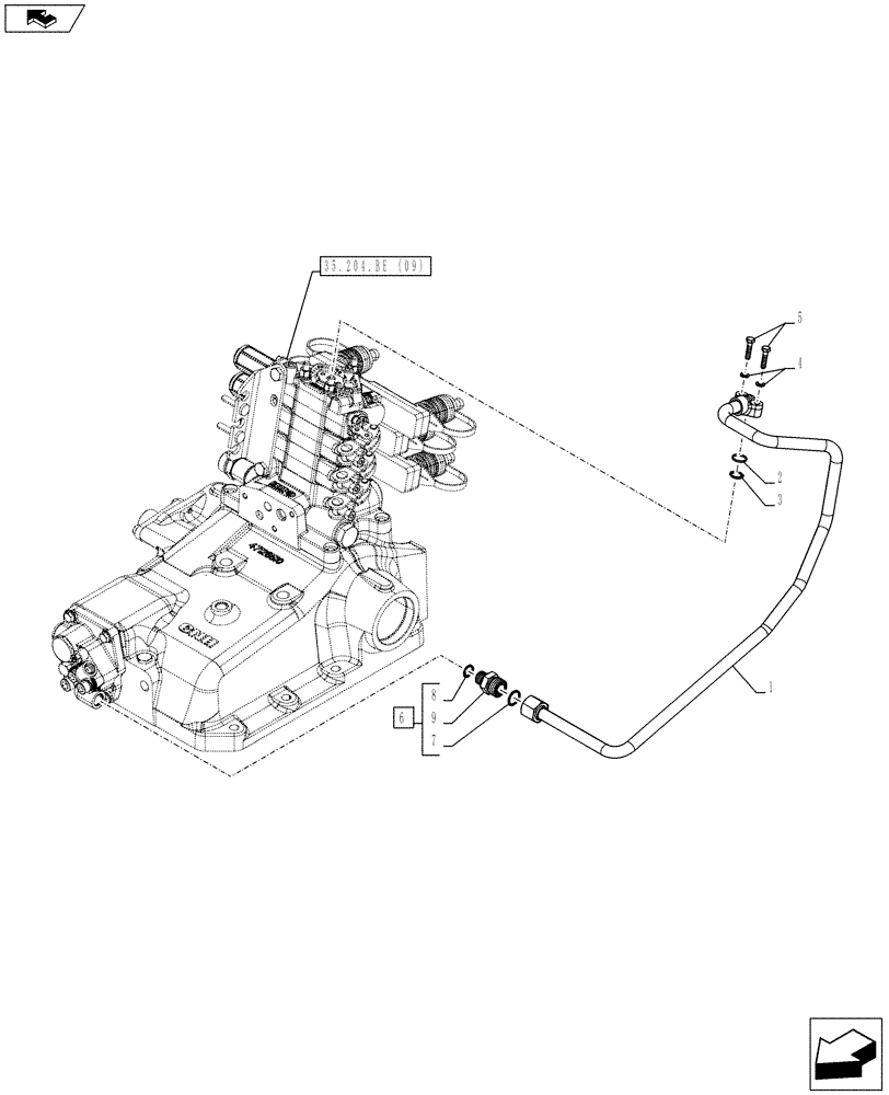 Схема запчастей Case IH FARMALL 95C - (35.204.BJ[05]) - VAR - 336108 – REMOTE CONTROL VALVE, PIPE - ISO (35) - HYDRAULIC SYSTEMS