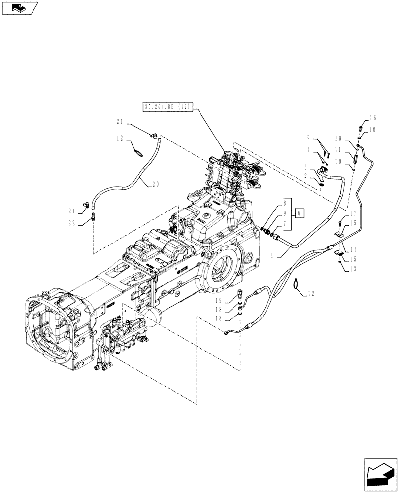 Схема запчастей Case IH FARMALL 85C - (35.204.BJ[07]) - VAR - 743570 – REMOTE CONTROL VALVE, PIPE - ISO (35) - HYDRAULIC SYSTEMS