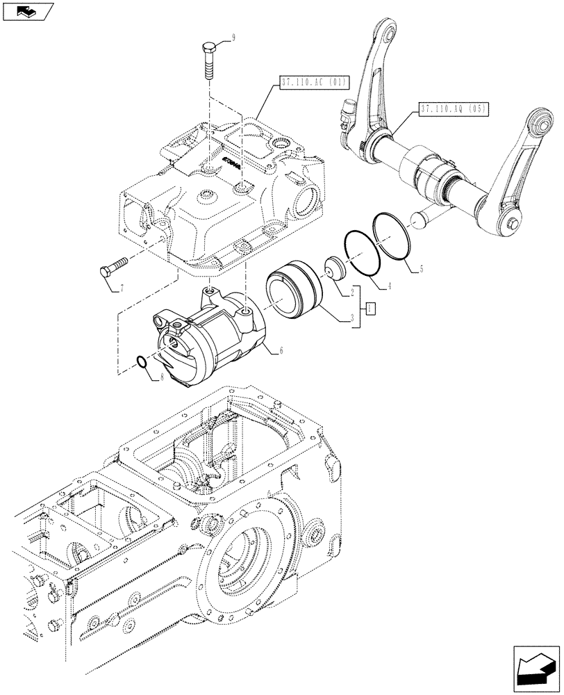 Схема запчастей Case IH FARMALL 85C - (35.100.BI[05]) - VAR - 743595 - HYDRAULIC LIFT, CYLINDER AND PISTON (35) - HYDRAULIC SYSTEMS