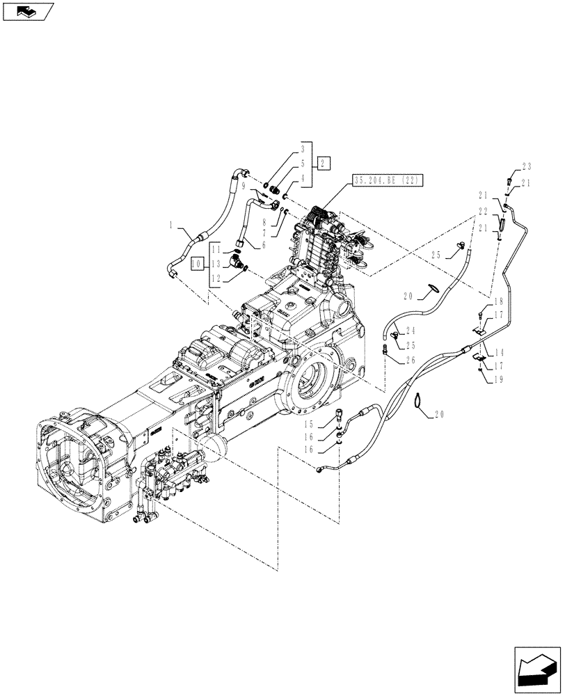 Схема запчастей Case IH FARMALL 115C - (35.204.BJ[12]) - VAR - 743571 – REMOTE CONTROL VALVE, PIPE (HI - LO) (35) - HYDRAULIC SYSTEMS