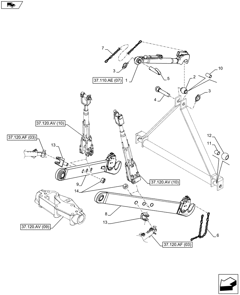 Схема запчастей Case IH FARMALL 115C - (37.110.AE[03]) - VAR - 332953 - LIFT ARM (37) - HITCHES, DRAWBARS & IMPLEMENT COUPLINGS