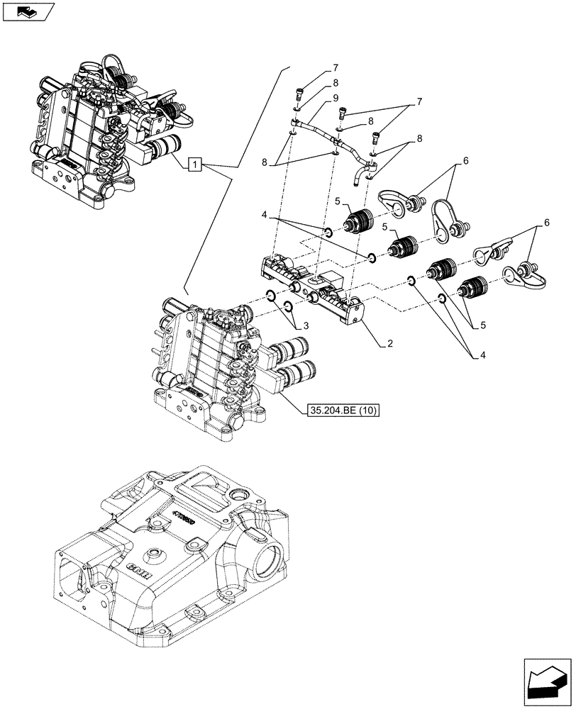 Схема запчастей Case IH FARMALL 105C - (35.204.BE[11]) - VAR - 743571 - REMOTE CONTROL VALVE, BLOCK, COMPONENTS (3 REMOTES) - ISO (35) - HYDRAULIC SYSTEMS