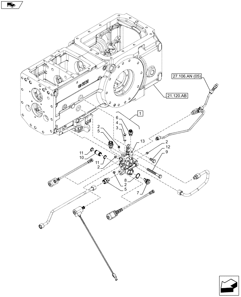 Схема запчастей Case IH FARMALL 115C - (23.202.AJ[04]) - VAR - 743564 - DIFFERENTIAL LOCK, HYDRAULIC, VALVE (4WD - POWERSHUTTLE) (23) - FOUR WHEEL DRIVE SYSTEM