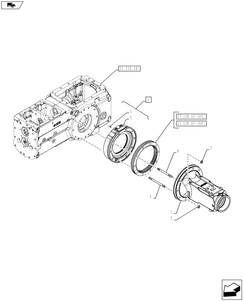 Схема запчастей Case IH FARMALL 85C - (27.120.AI[02]) - VAR - 390411, 333411 - FINAL DRIVE HOUSING (27) - REAR AXLE SYSTEM