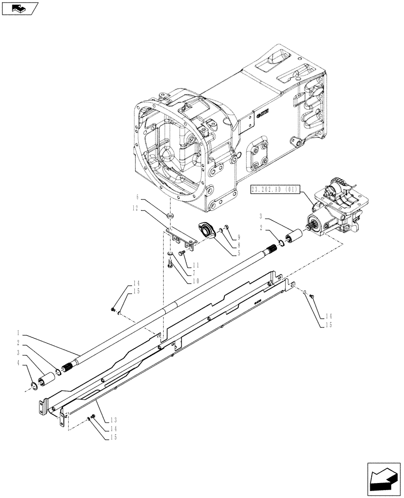 Схема запчастей Case IH FARMALL 105C - (23.314.AH[01]) - VAR - 743558 - DRIVE SHAFT, SUPPORT, SHIELD (23) - FOUR WHEEL DRIVE SYSTEM