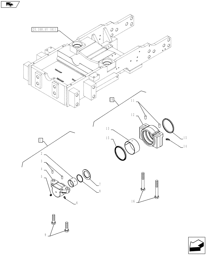 Схема запчастей Case IH FARMALL 95C - (25.100.AI[01]) - FRONT AXLE, ARTICULATION, SUPPORT, 4WD (25) - FRONT AXLE SYSTEM