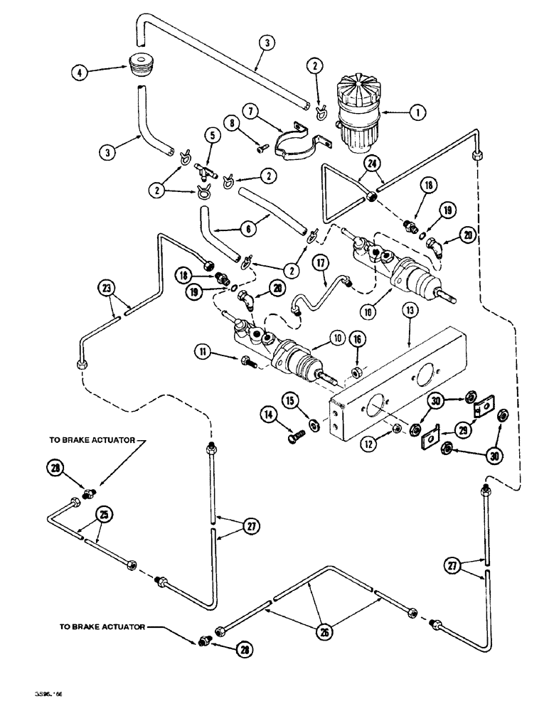 Схема запчастей Case IH 1660 - (7-08) - MASTER BRAKE CYLINDERS RESERVOIR, CONNECTIONS AND MOUNTING (5.1) - BRAKES