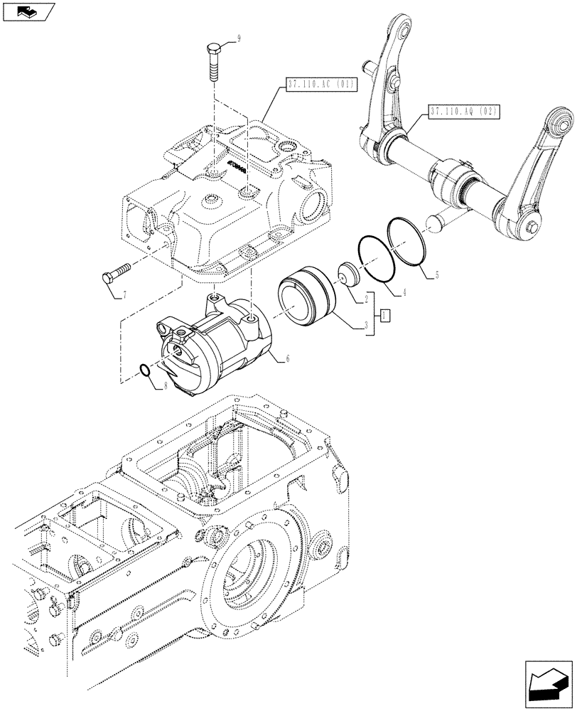 Схема запчастей Case IH FARMALL 105C - (35.100.BI[02]) - VAR - 332785 - HYDRAULIC LIFT, CYLINDER AND PISTON (35) - HYDRAULIC SYSTEMS