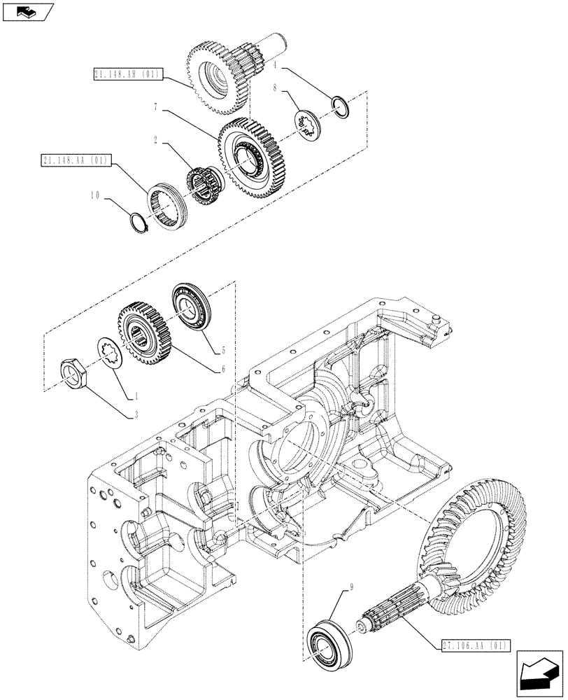 Схема запчастей Case IH FARMALL 115C - (21.148.AC[01]) - VAR - 743507, 743552 - CENTRAL REDUCTION GEAR, BEARING (21) - TRANSMISSION