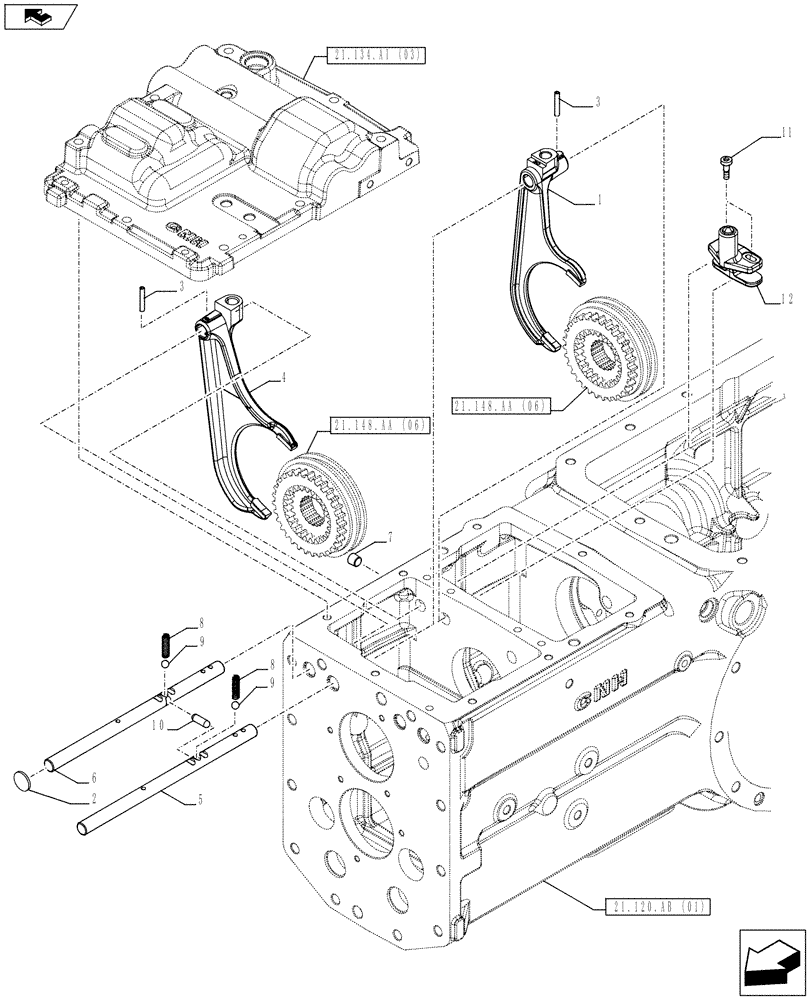 Схема запчастей Case IH FARMALL 105C - (21.145.AG[04]) - VAR - 743507 - TRANSMISSION, ROD & FORKS (21) - TRANSMISSION