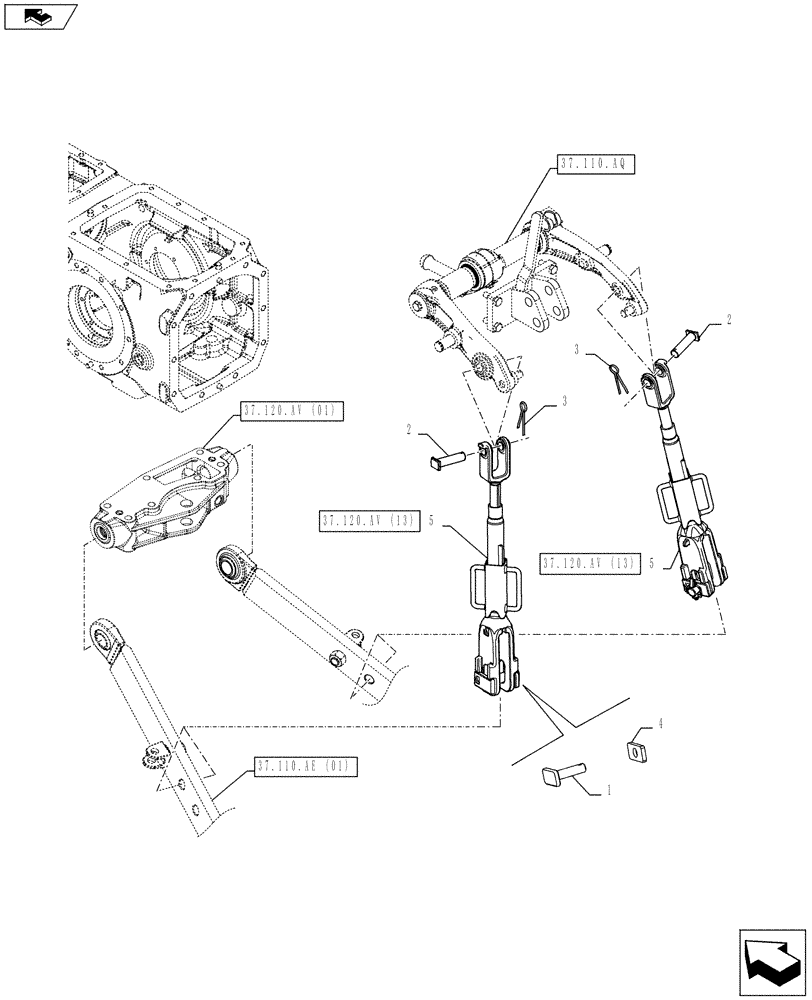 Схема запчастей Case IH FARMALL 105C - (37.120.AV[02]) - VAR - 392953 - LIFTING ROD, VERTICAL (37) - HITCHES, DRAWBARS & IMPLEMENT COUPLINGS