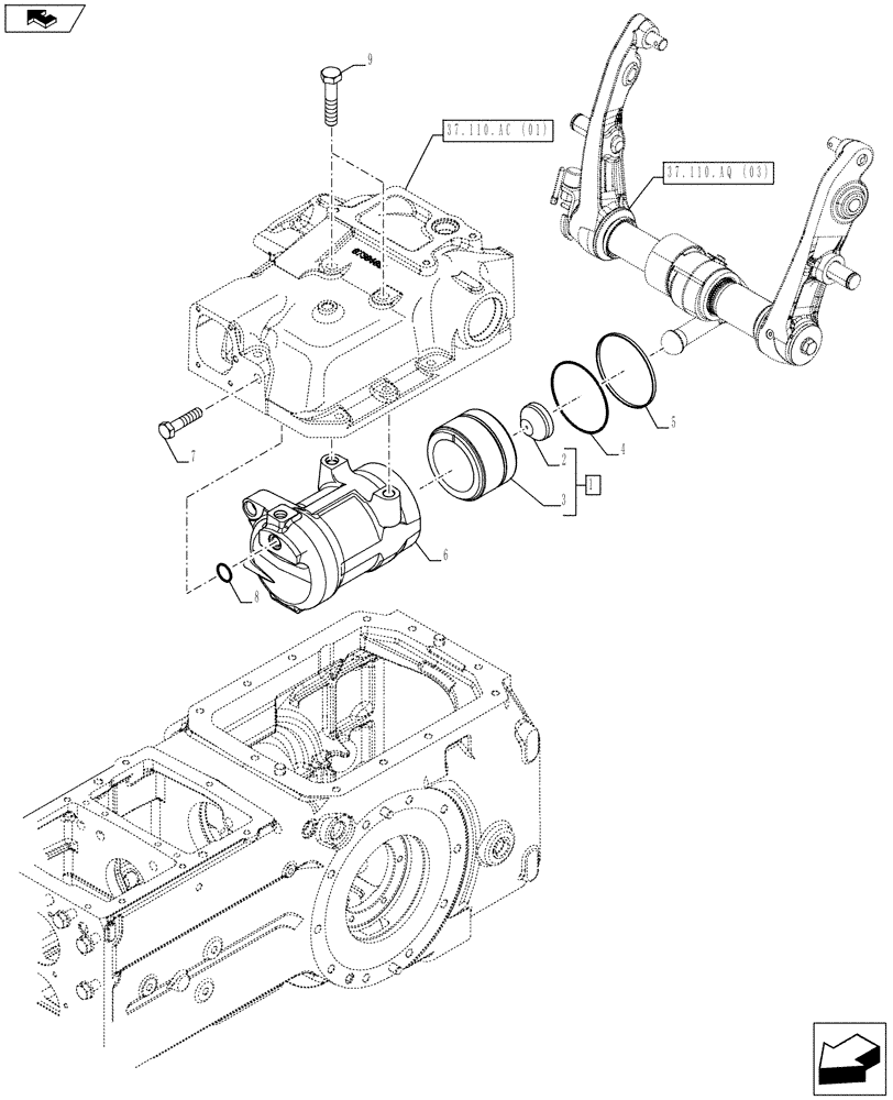 Схема запчастей Case IH FARMALL 115C - (35.100.BI[03]) - VAR - 743595, 743596 - HYDRAULIC LIFT, CYLINDER AND PISTON (35) - HYDRAULIC SYSTEMS