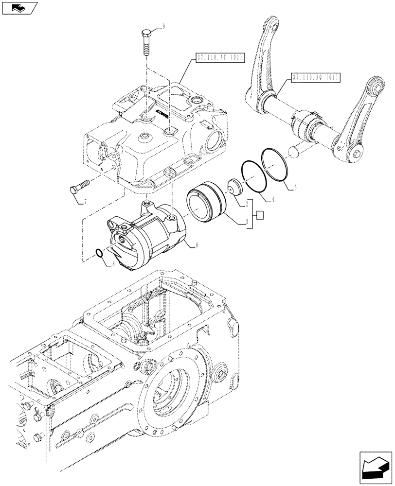 Схема запчастей Case IH FARMALL 115C - (35.100.BI[01]) - VAR - 390831 - HYDRAULIC LIFT, CYLINDER AND PISTON (35) - HYDRAULIC SYSTEMS