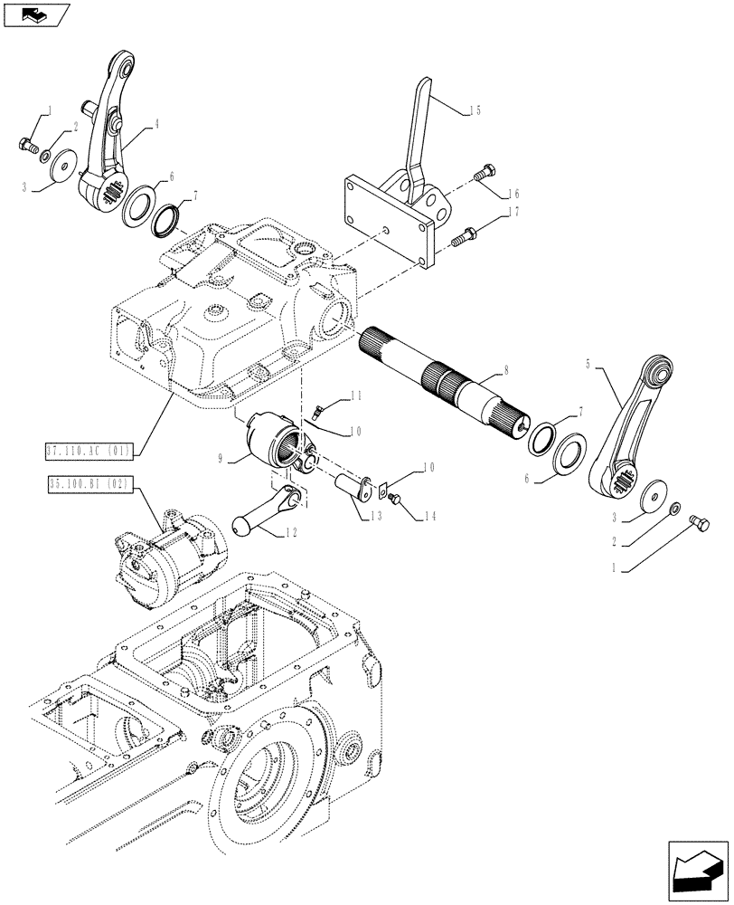 Схема запчастей Case IH FARMALL 105C - (37.110.AQ[02]) - VAR - 332785 - HYDRAULIC LIFT, LIFT ARM (37) - HITCHES, DRAWBARS & IMPLEMENT COUPLINGS