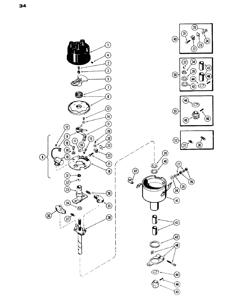 Схема запчастей Case IH 430 - (034) - DISTRIBUTOR PARTS, 430 SERIES, 148 B SPARK IGNITION ENGINE (04) - ELECTRICAL SYSTEMS