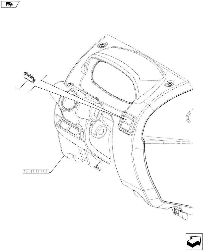 Схема запчастей Case IH FARMALL 105C - (90.110.AH[02]) - VAR - 390742 - INSTRUMENT PANEL, PLUGS, W/O CAB (90) - PLATFORM, CAB, BODYWORK AND DECALS