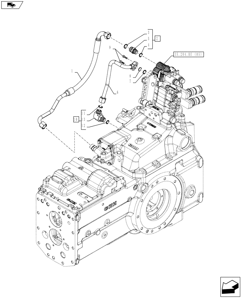 Схема запчастей Case IH FARMALL 115C - (35.204.BJ[02]) - VAR - 743569 – REMOTE CONTROL VALVE, PIPE (HI - LO) (35) - HYDRAULIC SYSTEMS