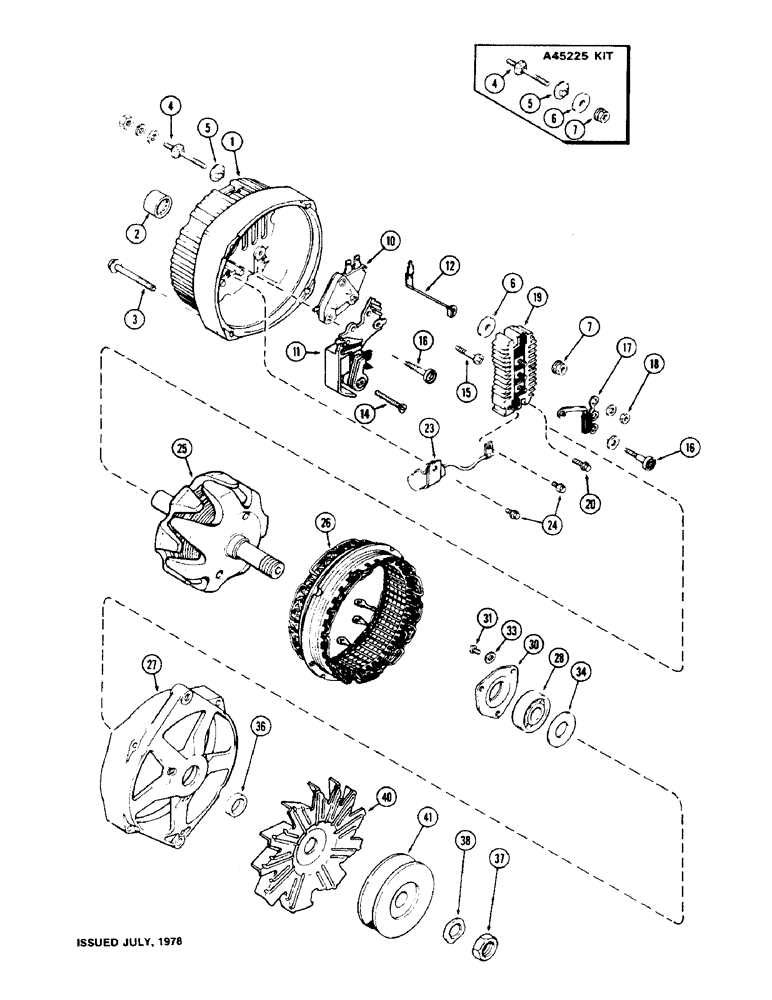 Схема запчастей Case IH 1570 - (076) - A147159 ALTERNATOR, 61 AMP, USED TRACTOR S/N 8816812 TO 8817164, AND TRACTOR S/N 8817283 AND UP (04) - ELECTRICAL SYSTEMS